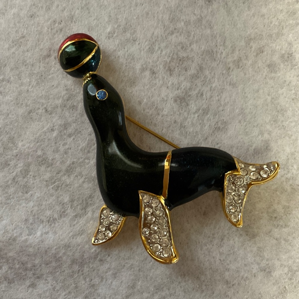 Seal Brooch with Red and Black Accents